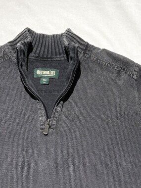 Outdoor Life Mens Sweater Medium Gray 1/4 Zip Long Sleeve Pullover Preppy